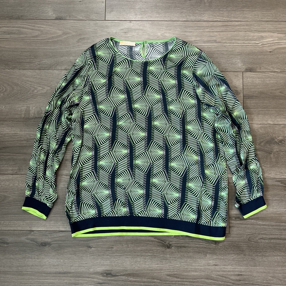 Dismero Made In Italy Womens 2XL Blouse Top Green Geometric Modern